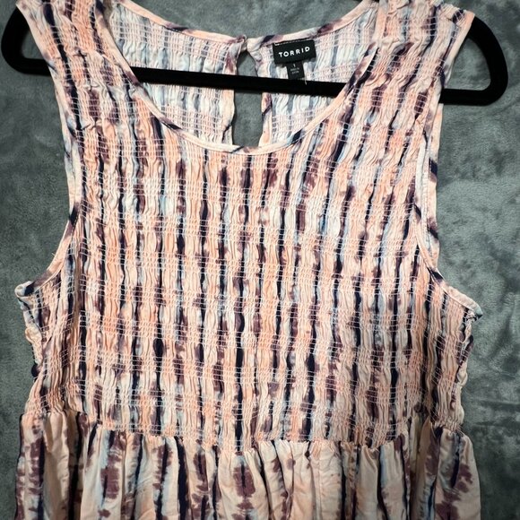 NWOT Torrid Pink Tie Dye Stripe Sleeveless Smocked Babydoll Tank Top Size 1 - Picture 12 of 14